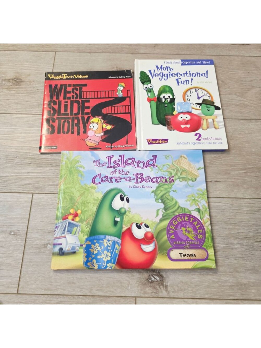 3 Vtg Veggie Tales Kid Books West Side Story More Veggiecational Fun Care Beans